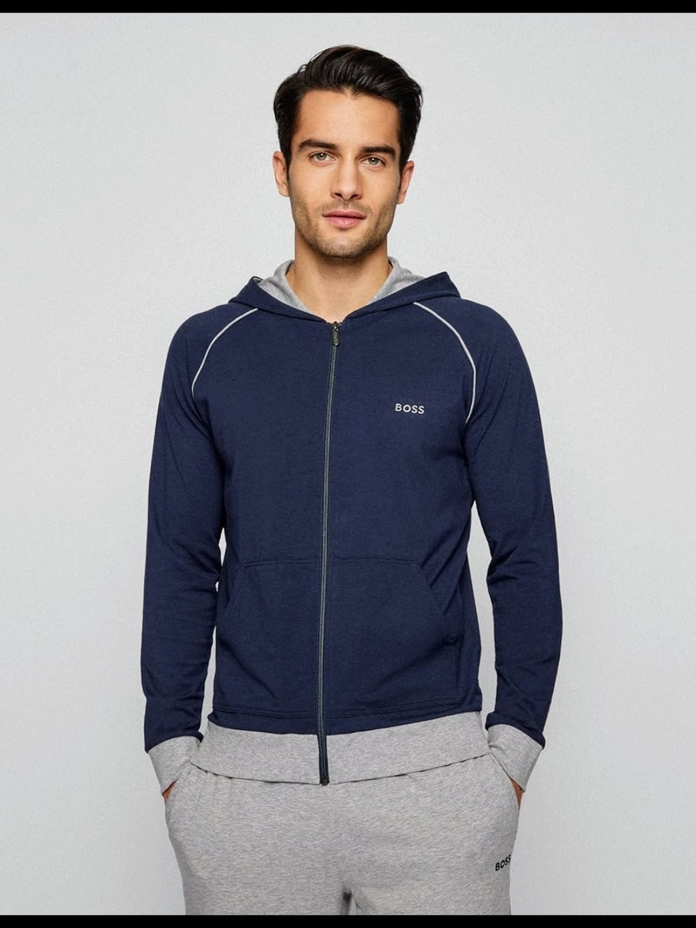 Men's Hugo Boss Navy/Gray Hoodie Jacket Size M Cotton